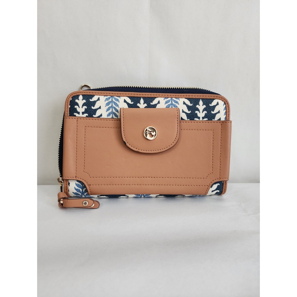 Spartina 449 Daufuskie Island Navy White Linen Leather Zip Around Wallet